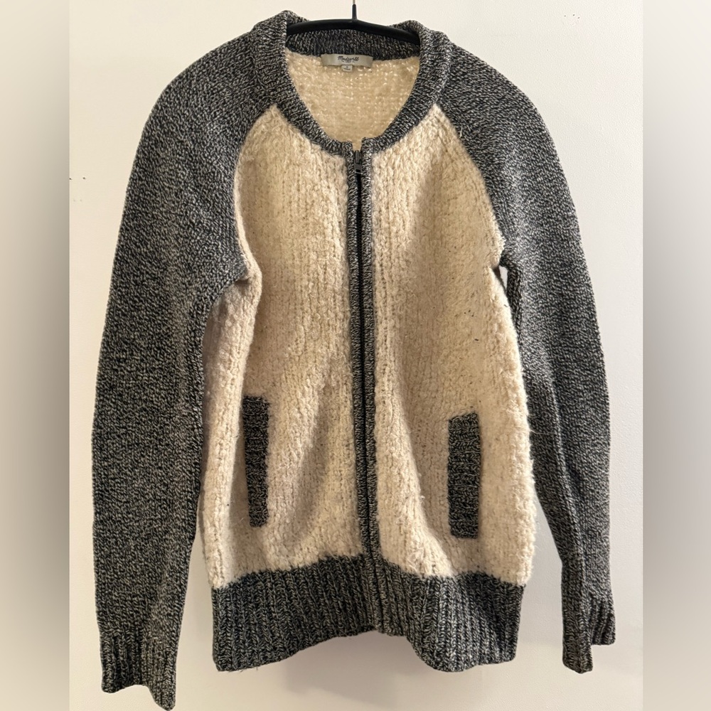 Madewell varsity-style zip-front cardigan with pockets